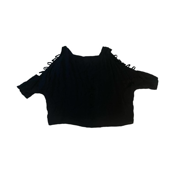 Vintage L Click Color Me Cotton Black Cut-Out Lattice Slv Button-Down Blouse Top - Picture 3 of 4
